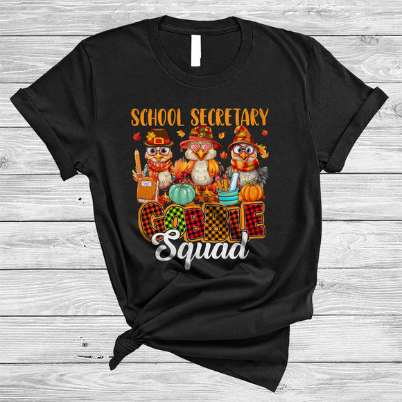 MacnyStore - School Secretary Gobble Squad, Cute Three School Secretary Turkeys Lover, Matching Thanksgiving Group T-Shirt