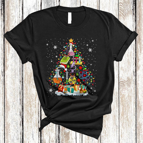 MacnyStore - Science Tools As Christmas Tree, Colorful Merry X-mas Lights Science Teacher, Snow X-mas Group T-Shirt