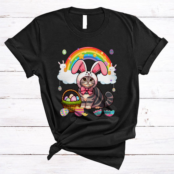 MacnyStore - Scottish Fold Cat In Easter Bunny Cosplay, Amazing Easter Day Hunting Eggs Rainbow, Family Group T-Shirt