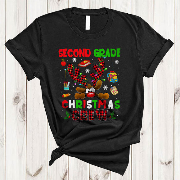 MacnyStore - Second Grade Christmas Crew, Cute Lovely Plaid Reindeer, Student Teacher X-mas Group T-Shirt