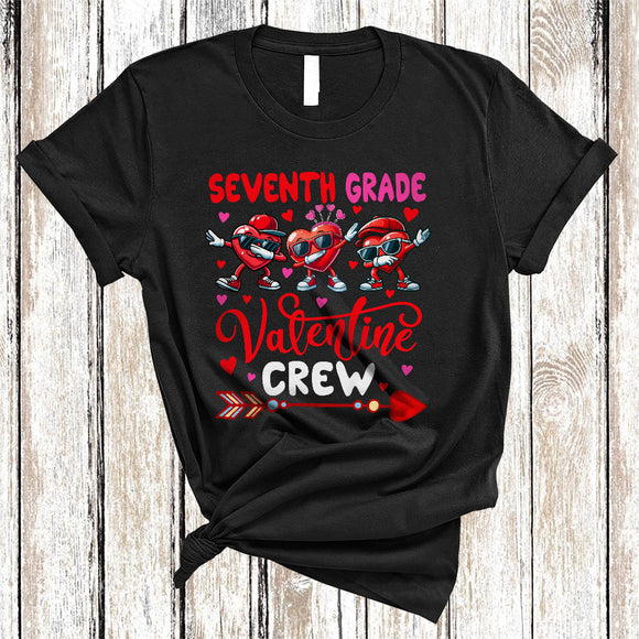MacnyStore - Seventh Grade  Valentine Crew, Adorable Valentine Three Dabbing Hearts, Student Teacher Group T-Shirt