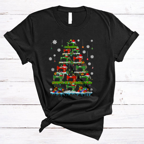 MacnyStore - Sewing Machine Christmas Tree, Joyful Cute X-mas Lights Tree Pajamas, Snow Around Family Group T-Shirt
