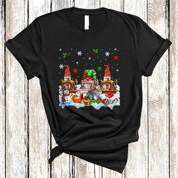 MacnyStore - Sewing Quilting Tools, Cute Three Gnomes Sewing Quilting, Christmas Snowman Snow Around T-Shirt