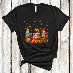 MacnyStore - Sewing Quilting Tools, Cute Three Gnomes Sewing Quilting, Thanksgiving Pumpkin Fall Leaves T-Shirt