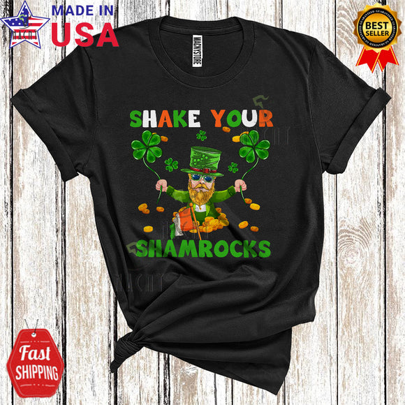 MacnyStore - Shake Your Shamrocks Funny Cool St. Patrick's Day Irish Leprechaun With Shamrocks Lover T-Shirt