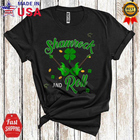 MacnyStore - Shamrock And Roll Funny Cool St. Patrick's Day Irish Shamrock Rock Guitar Music Lover T-Shirt