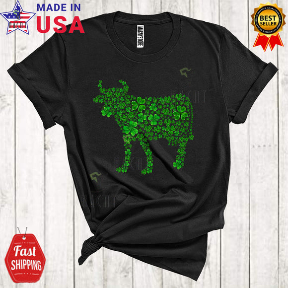 MacnyStore - Shamrock Cow Shape Funny Cool St. Patrick's Day Irish Shamrock Farm Farmer Lover T-Shirt