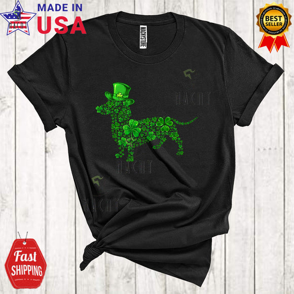 MacnyStore - Shamrock Dachshund Dog Shape Funny Cool St. Patrick's Day Irish Shamrock Leprechaun Dog Lover T-Shirt