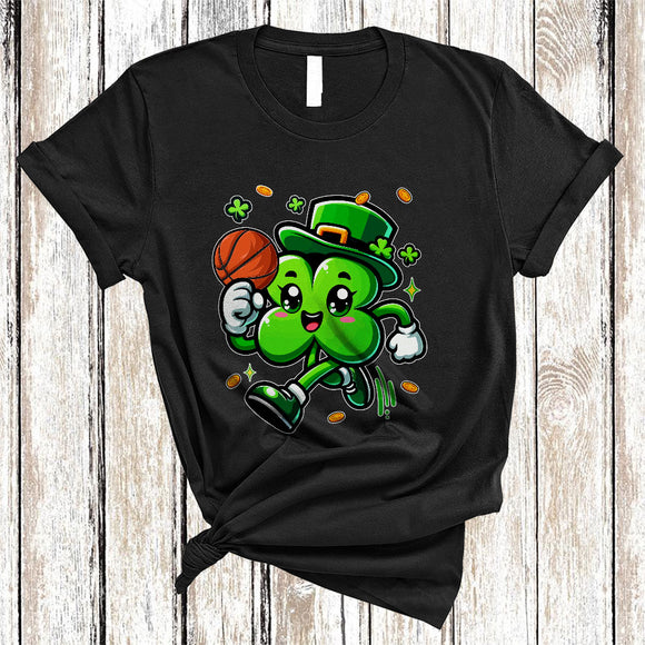 MacnyStore - Shamrock Playing Basketball, Joyful St. Patrick's Day Irish Sport Player Team, Shamrock Family T-Shirt