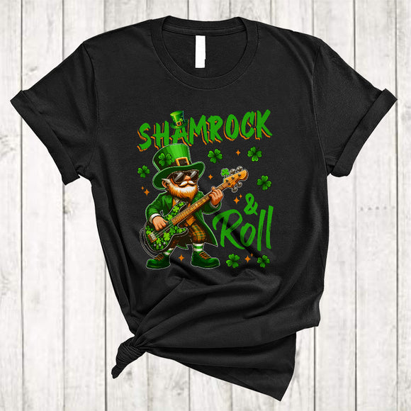 MacnyStore - Shamrock Roll, Joyful St. Patrick's Day Leprechaun Guitar Shamrock, Guitarist Music Lover T-Shirt