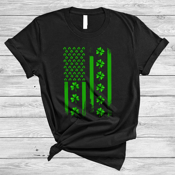 MacnyStore - Shamrock St. Patrick's Day US American Flag, Wonderful St. Patrick's Day Shamrock, Patriotic T-Shirt