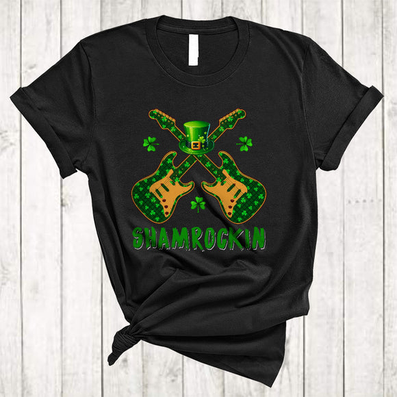 MacnyStore - Shamrockin, Joyful St. Patrick's Day Guitar Player Music Lover, Shamrock Irish Guitarist Team T-Shirt