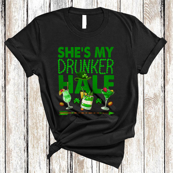 MacnyStore - She's My Drunker Half, Humorous St. Patrick's Day Shamrocks Drinking, Matching Couple Drunk T-Shirt