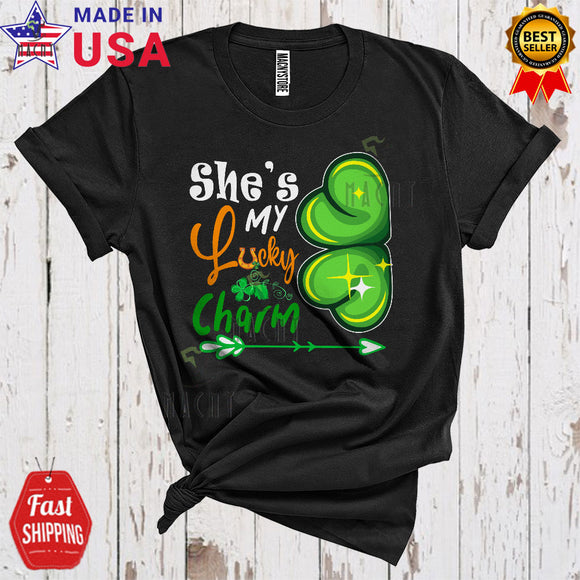 MacnyStore - She's My Lucky Charm Cool Cute St. Patrick's Day Half Shamrock Irish Lover Matching Couple T-Shirt