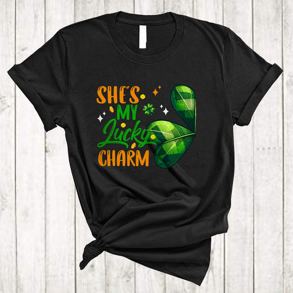 MacnyStore - She's My Lucky Charm, Amazing St. Patrick's Day Half Shamrock, Irish Matching Couple T-Shirt