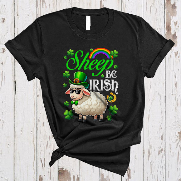 MacnyStore - Sheep Be Irish, Humorous St. Patrick's Day Sheep Lover, Shamrock Rainbow Farmer Group T-Shirt
