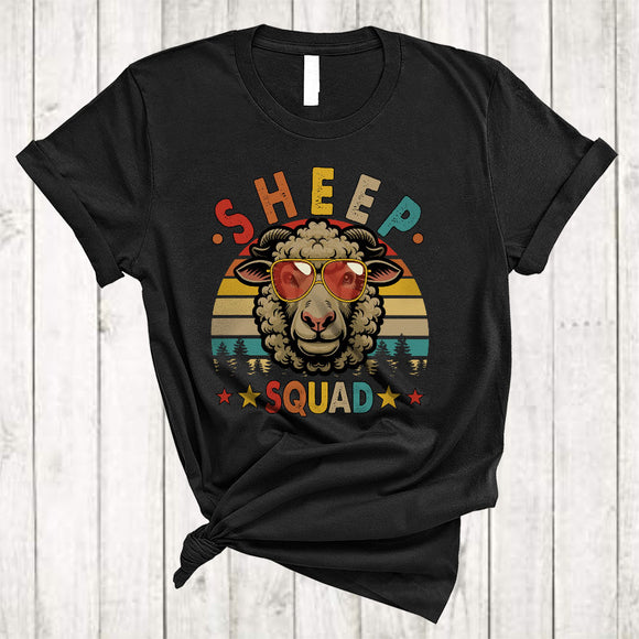 MacnyStore - Sheep Squad, Vintage Retro Humorous Sheep Wearing Sunglasses, Farmer Farm Animal Lover T-Shirt