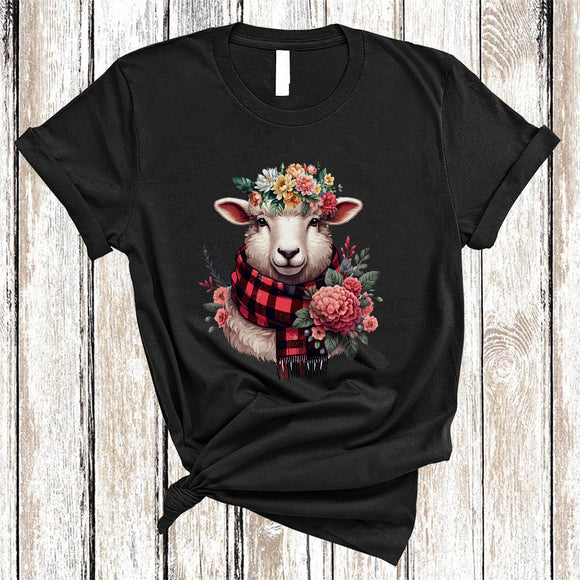 MacnyStore - Sheep Wearing Buffalo Red Plaid Scarf, Lovely Sheep Farm Animal Lover, Farming Farmer T-Shirt