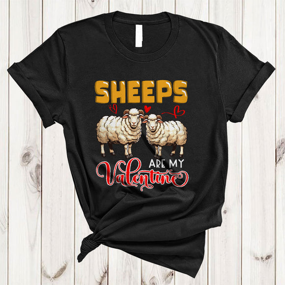 MacnyStore - Sheeps Are My Valentine, Humorous Valentine's Day Couple Sheeps Farmer, Hearts Animal Farmer T-Shirt