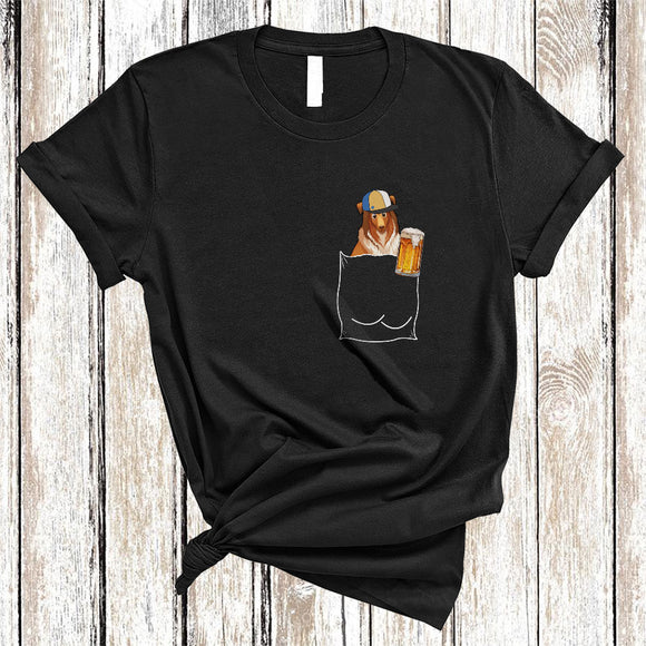 MacnyStore - Sheltie Drinking Beer In Pocket, Humorous Drunker Beer Animal Lover, Drinking Group T-Shirt