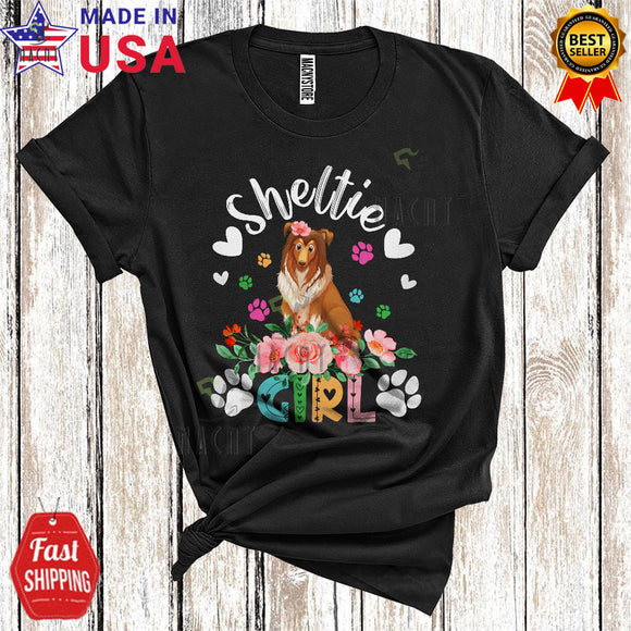 MacnyStore - Sheltie Girl Cute Happy Mother's Day Flowers Paws Matching Family Group T-Shirt