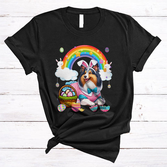 MacnyStore - Sheltie In Easter Bunny Cosplay, Amazing Easter Day Hunting Eggs Rainbow, Family Group T-Shirt