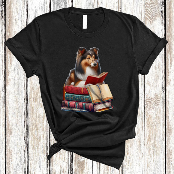 MacnyStore - Sheltie Reading Book, Adorable Animal Lover, Book Nerd Readers Reading Librarian Group T-Shirt
