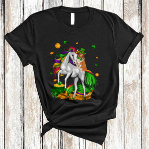 MacnyStore - Sheltie Riding Unicorn, Joyful St. Patrick's Day Magical Unicorn Lover, Lucky Shamrock T-Shirt