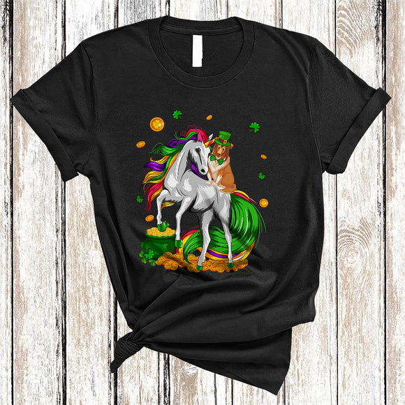 MacnyStore - Sheltie Riding Unicorn, Joyful St. Patrick's Day Magical Unicorn Lover, Lucky Shamrock T-Shirt
