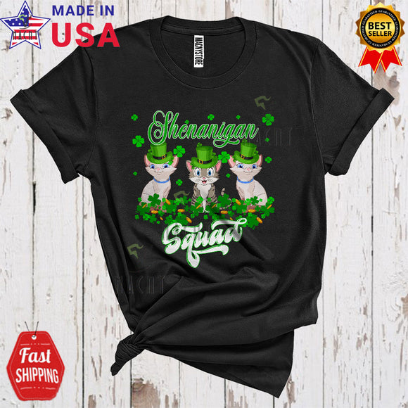 MacnyStore - Shenanigan Squad Cool Cute St. Patrick's Day Three Leprechaun Cats Shamrock Matching Family Group T-Shirt