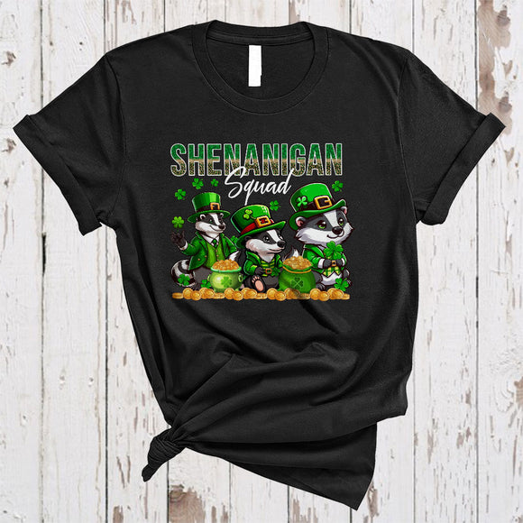 MacnyStore - Shenanigan Squad, Amazing St. Patrick's Day Three Badger Wild Animal, Leopard Shamrock T-Shirt