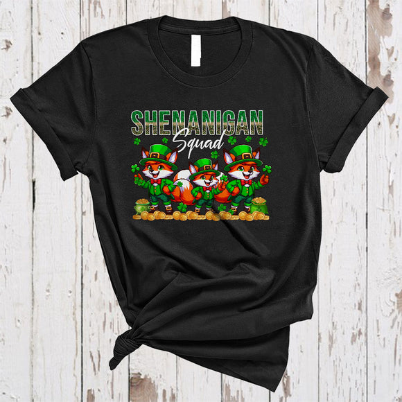 MacnyStore - Shenanigan Squad, Amazing St. Patrick's Day Three Fox Wild Animal, Leopard Shamrock T-Shirt