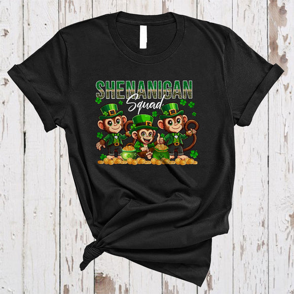 MacnyStore - Shenanigan Squad, Amazing St. Patrick's Day Three Monkey Wild Animal, Leopard Shamrock T-Shirt