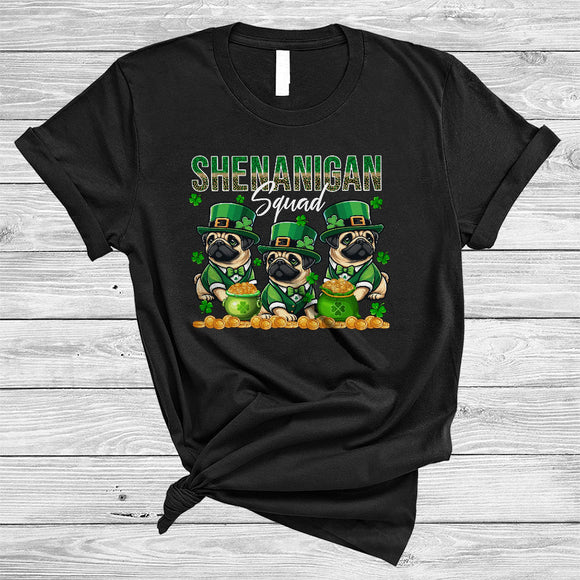 MacnyStore - Shenanigan Squad, Amazing St. Patrick's Day Three Pug Animal Shamrock, Family Group T-Shirt
