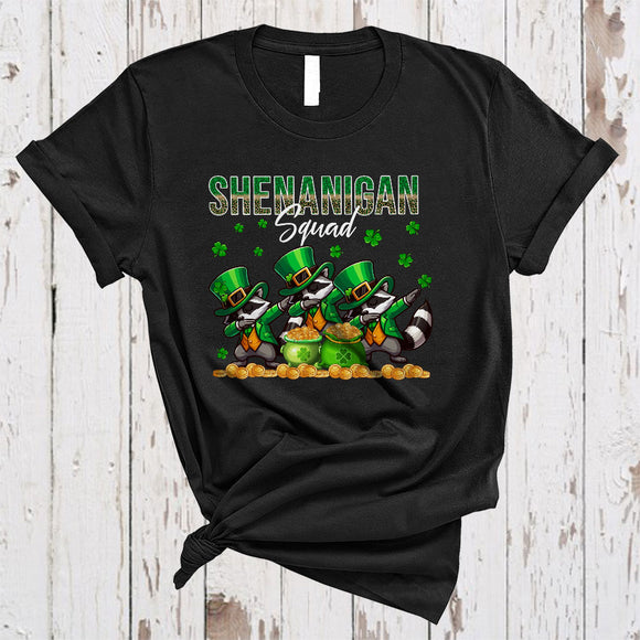 MacnyStore - Shenanigan Squad, Amazing St. Patrick's Day Three Raccoon Wild Animal, Leopard Shamrock T-Shirt