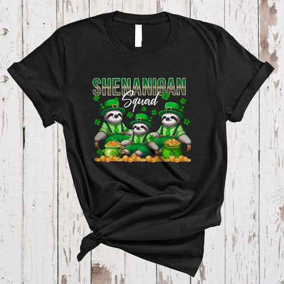 MacnyStore - Shenanigan Squad, Amazing St. Patrick's Day Three Sloth Wild Animal, Leopard Shamrock T-Shirt