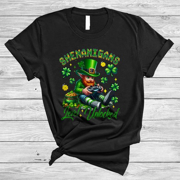 MacnyStore - Shenanigans Level Unlocked, Awesome St. Patrick's Day Leprechaun Playing Game, Gamer Gaming T-Shirt