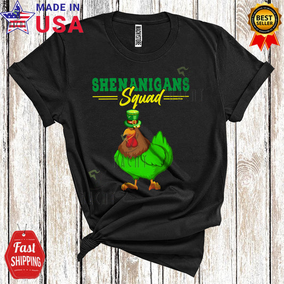 MacnyStore - Shenanigans Squad Cute Happy St. Patrick's Day Leprechaun Chicken Farmer Matching Family Group T-Shirt
