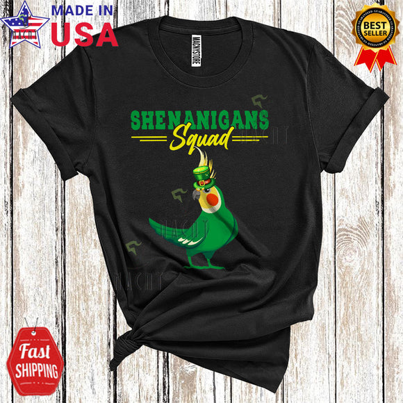 MacnyStore - Shenanigans Squad Cute Happy St. Patrick's Day Leprechaun Cockatiel Bird Lover Matching Family Group T-Shirt