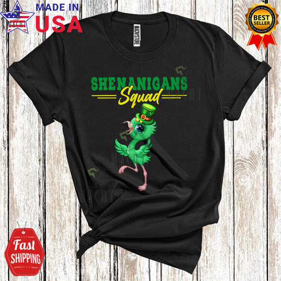 MacnyStore - Shenanigans Squad Cute Happy St. Patrick's Day Leprechaun Flamingo Lover Matching Family Group T-Shirt