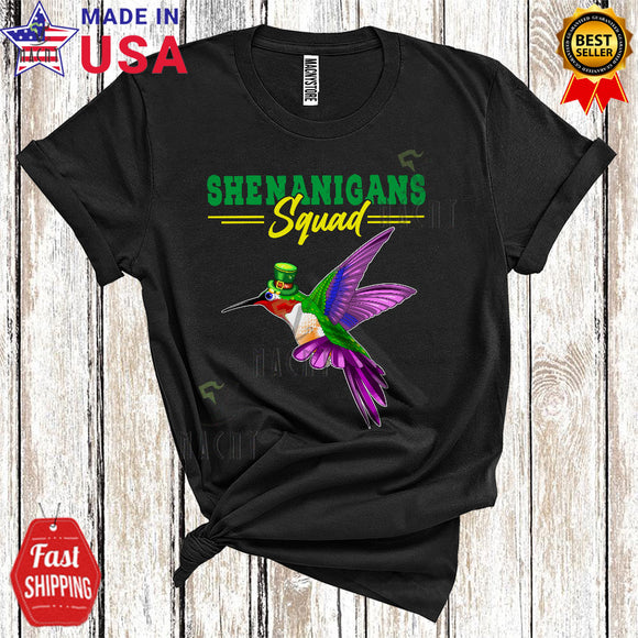 MacnyStore - Shenanigans Squad Cute Happy St. Patrick's Day Leprechaun Hummingbird Bird Matching Family Group T-Shirt