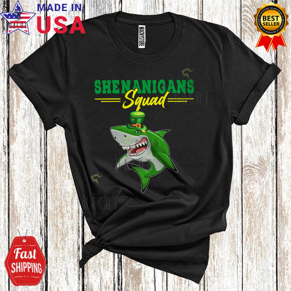 MacnyStore - Shenanigans Squad Cute Happy St. Patrick's Day Leprechaun Shark Animal Matching Family Group T-Shirt