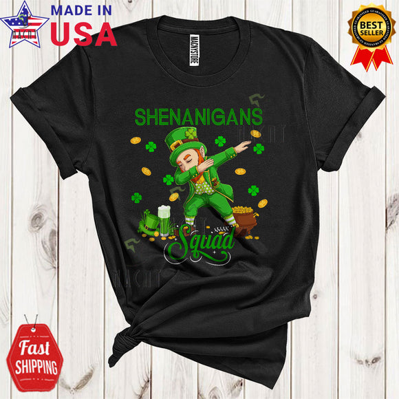 MacnyStore - Shenanigans Squad Funny Cool St. Patrick's Day Dabbing Leprechaun Shamrocks Matching Group T-Shirt