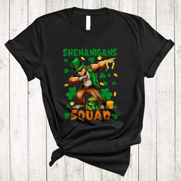 MacnyStore - Shenanigans Squad, Humorous St. Patrick's Day Bigfoot Dabbing Lover, Pot of Gold Shamrock T-Shirt