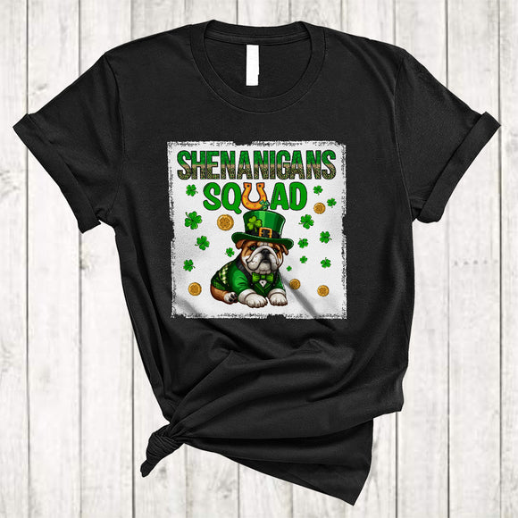MacnyStore - Shenanigans Squad, Lovely St. Patrick's Day Bulldog Lover, Shamrock Bulldog Irish Family Group T-Shirt