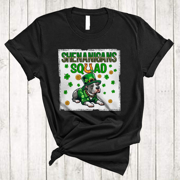 MacnyStore - Shenanigans Squad, Lovely St. Patrick's Day Pit Bull Lover, Shamrock Pit Bull Irish Family Group T-Shirt