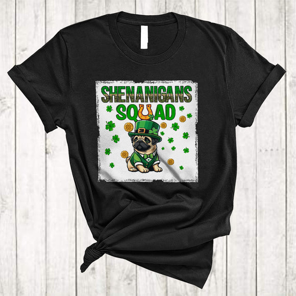 MacnyStore - Shenanigans Squad, Lovely St. Patrick's Day Pug Lover, Shamrock Pug Irish Family Group T-Shirt