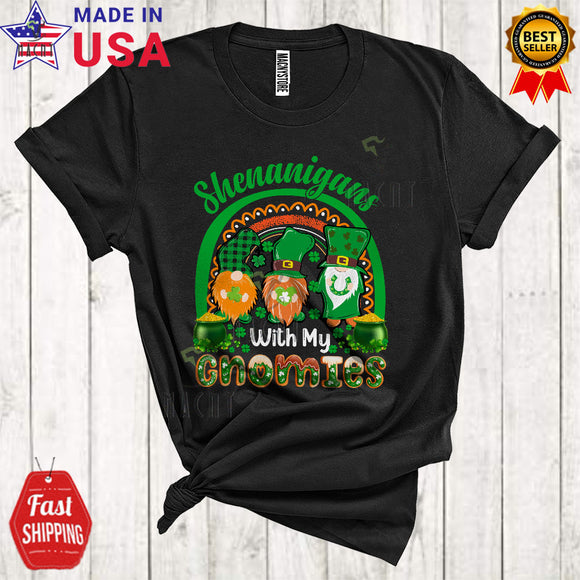 MacnyStore - Shenanigans With My Gnomies Cute St. Patrick's Day Shamrocks Leprechaun Gnomes Squad Rainbow T-Shirt