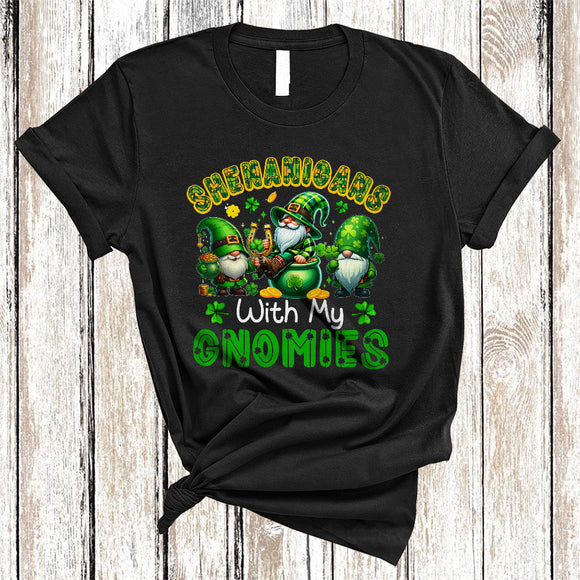 MacnyStore - Shenanigans With My Gnomies, Lovely St. Patrick's Day Three Gnomes Group, Shamrock T-Shirt