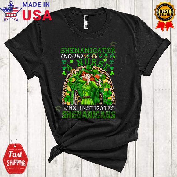 MacnyStore - Shenanigator Nurse Who Instigates Shenanigans Cute Funny St. Patrick's Day Leprechaun Rainbow T-Shirt